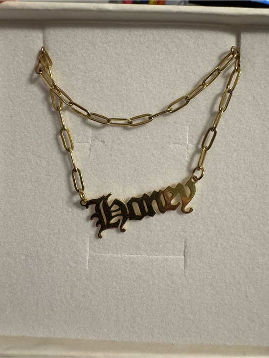 Valentina Jewelry - 18k Gold Old English 'Honey' Nameplate Necklace with Paperclip Chain